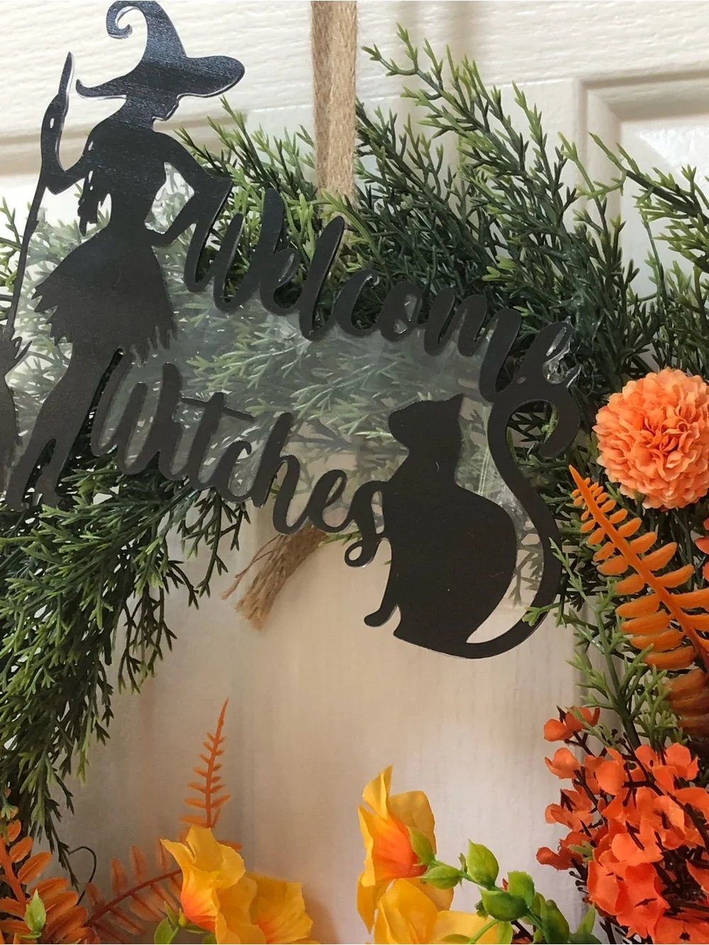 Autumn Orange & Green 'Welcome' Holiday Door Wreath